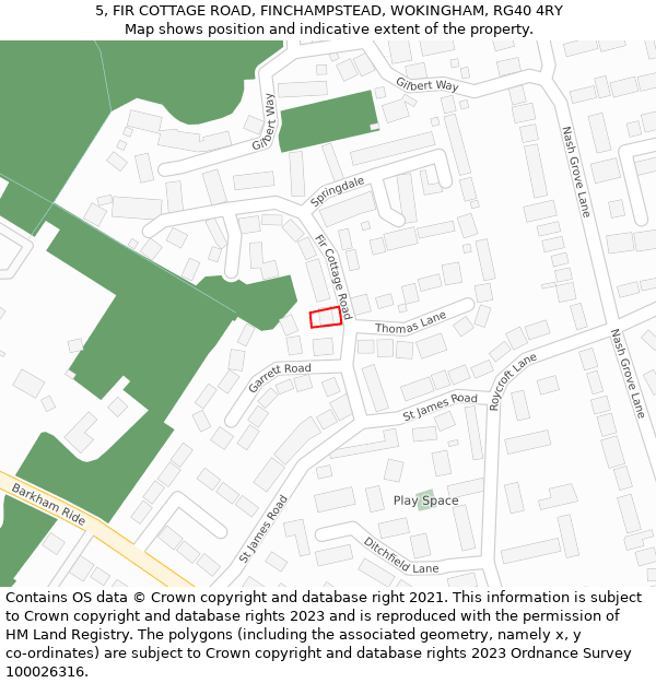 5, FIR COTTAGE ROAD, FINCHAMPSTEAD, WOKINGHAM, RG40 4RY: Location map and indicative extent of plot