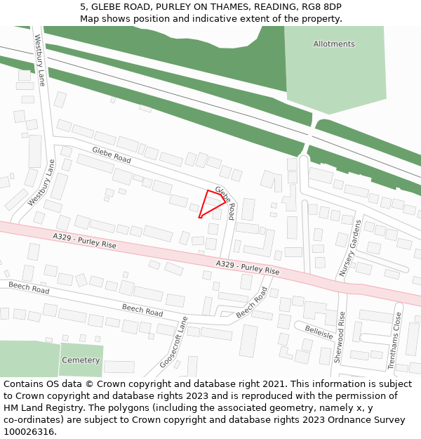 5, GLEBE ROAD, PURLEY ON THAMES, READING, RG8 8DP: Location map and indicative extent of plot