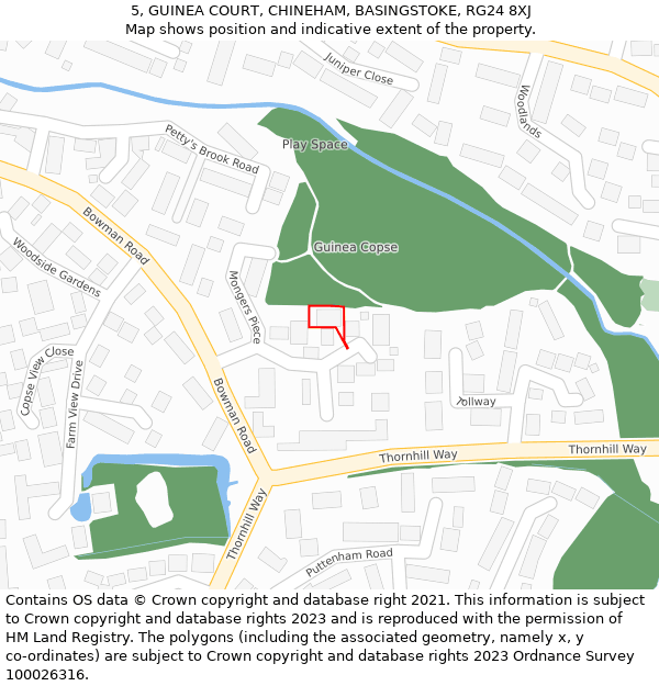 5, GUINEA COURT, CHINEHAM, BASINGSTOKE, RG24 8XJ: Location map and indicative extent of plot