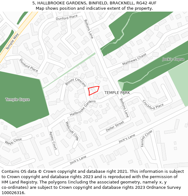 5, HALLBROOKE GARDENS, BINFIELD, BRACKNELL, RG42 4UF: Location map and indicative extent of plot