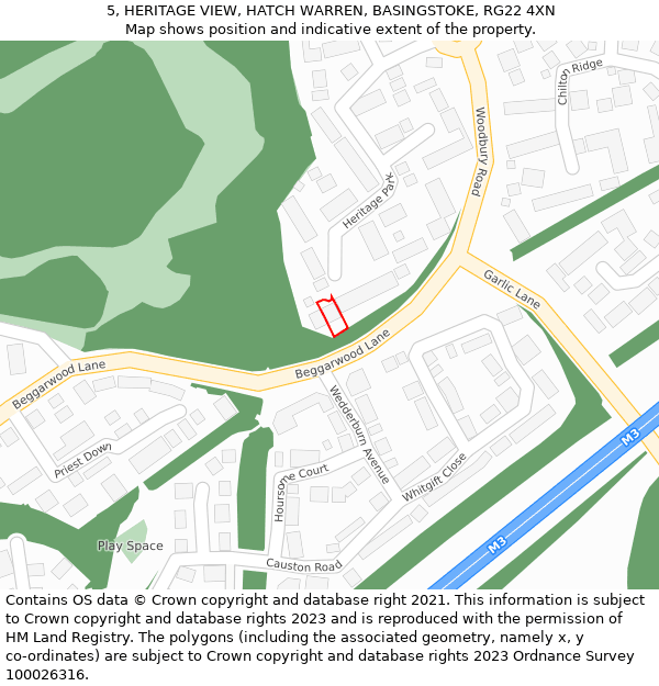 5, HERITAGE VIEW, HATCH WARREN, BASINGSTOKE, RG22 4XN: Location map and indicative extent of plot