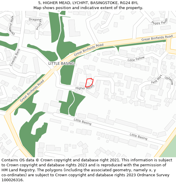 5, HIGHER MEAD, LYCHPIT, BASINGSTOKE, RG24 8YL: Location map and indicative extent of plot