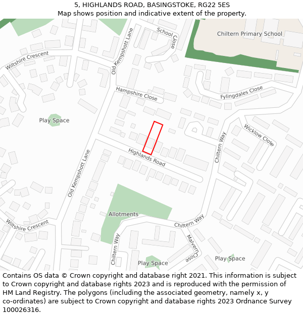 5, HIGHLANDS ROAD, BASINGSTOKE, RG22 5ES: Location map and indicative extent of plot