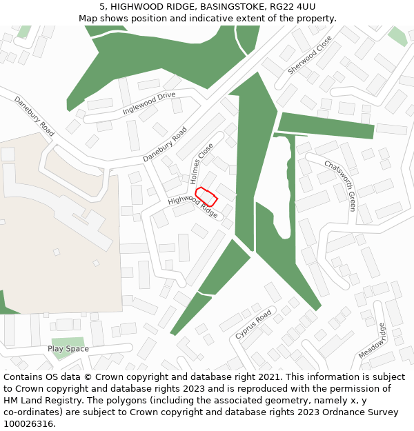 5, HIGHWOOD RIDGE, BASINGSTOKE, RG22 4UU: Location map and indicative extent of plot