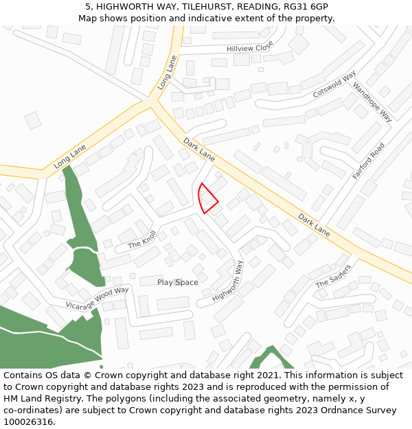 5, HIGHWORTH WAY, TILEHURST, READING, RG31 6GP: Location map and indicative extent of plot