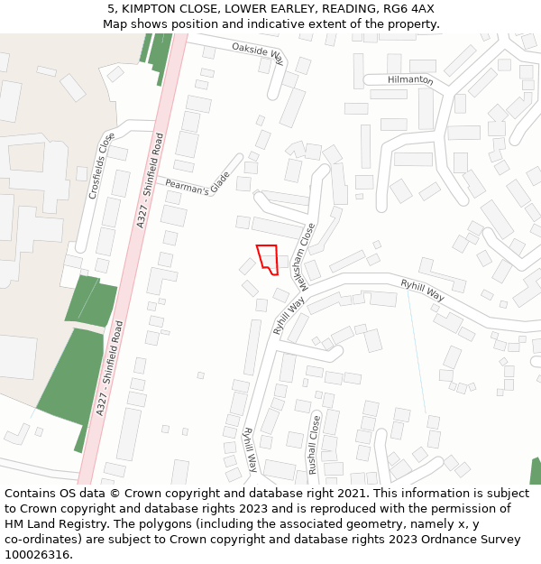 5, KIMPTON CLOSE, LOWER EARLEY, READING, RG6 4AX: Location map and indicative extent of plot