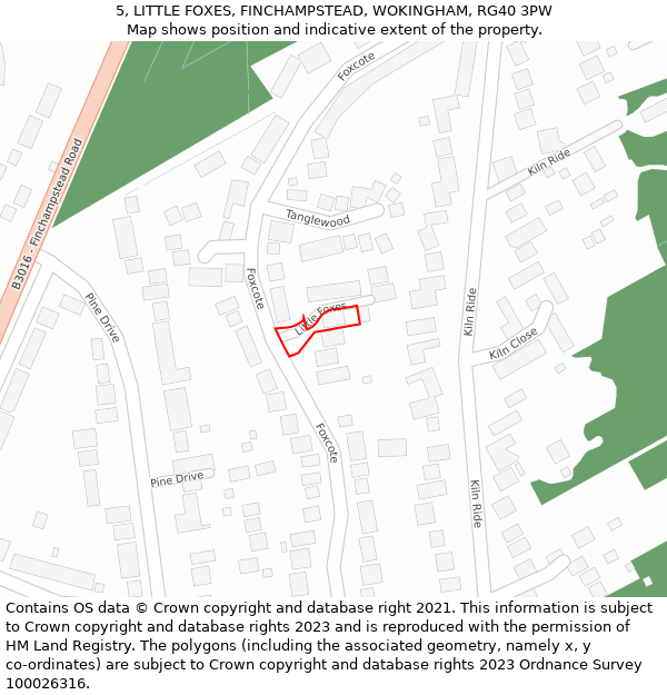 5, LITTLE FOXES, FINCHAMPSTEAD, WOKINGHAM, RG40 3PW: Location map and indicative extent of plot