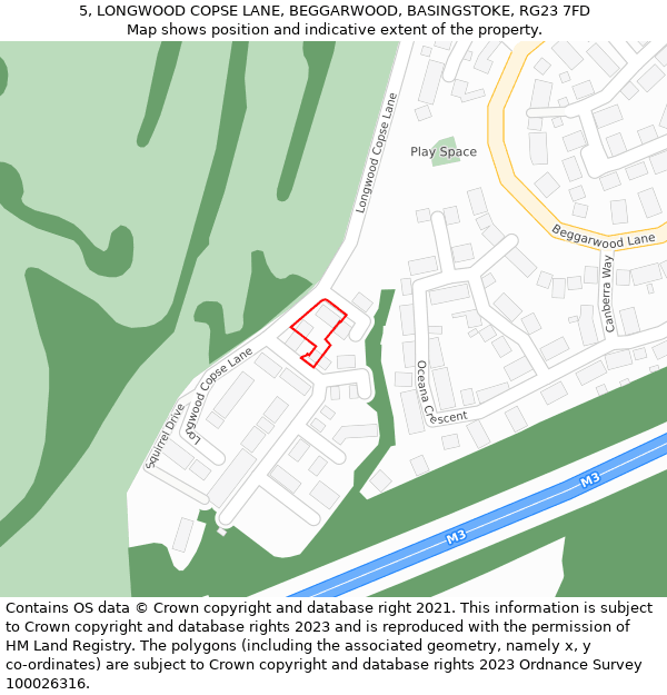 5, LONGWOOD COPSE LANE, BEGGARWOOD, BASINGSTOKE, RG23 7FD: Location map and indicative extent of plot