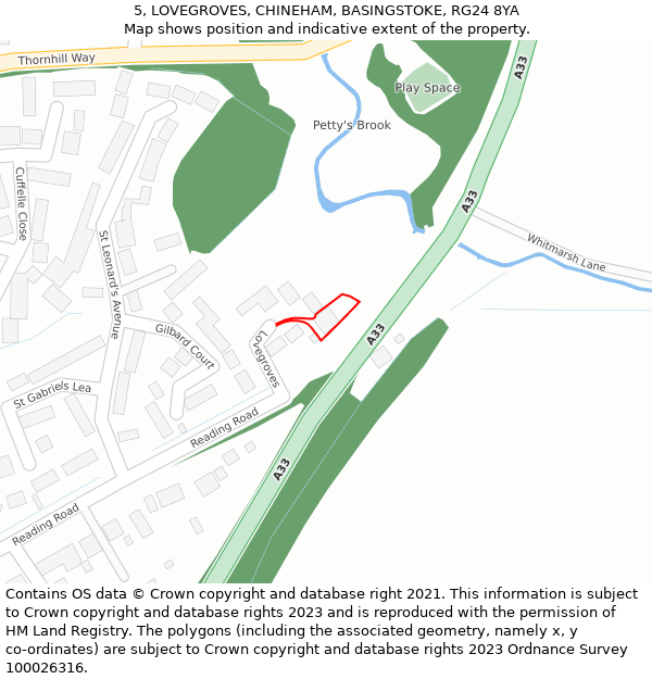 5, LOVEGROVES, CHINEHAM, BASINGSTOKE, RG24 8YA: Location map and indicative extent of plot