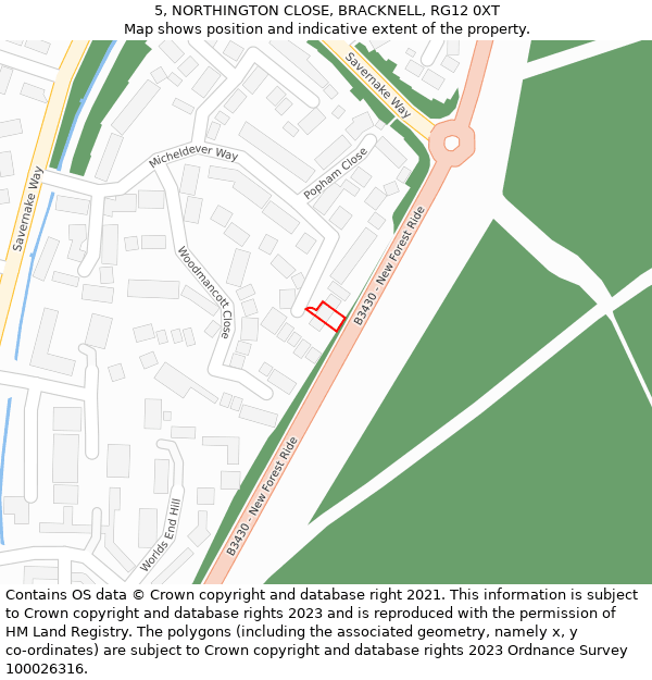 5, NORTHINGTON CLOSE, BRACKNELL, RG12 0XT: Location map and indicative extent of plot