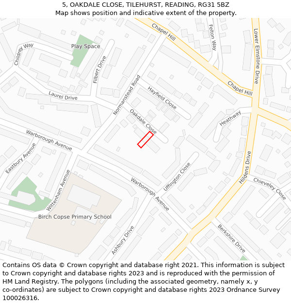 5, OAKDALE CLOSE, TILEHURST, READING, RG31 5BZ: Location map and indicative extent of plot