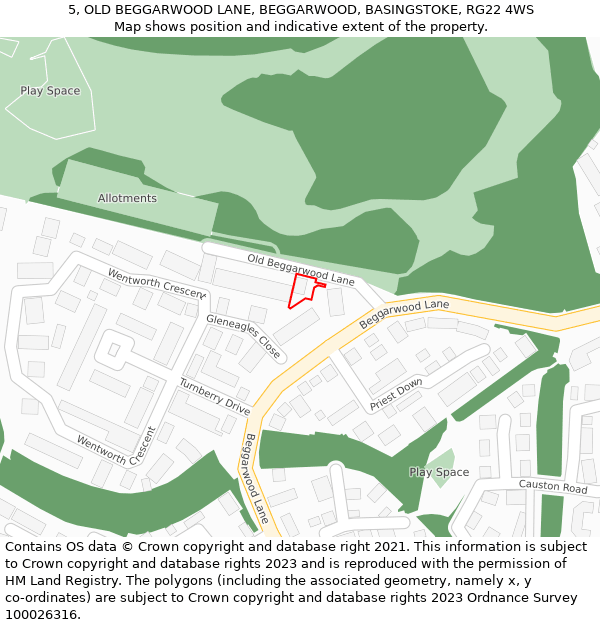 5, OLD BEGGARWOOD LANE, BEGGARWOOD, BASINGSTOKE, RG22 4WS: Location map and indicative extent of plot