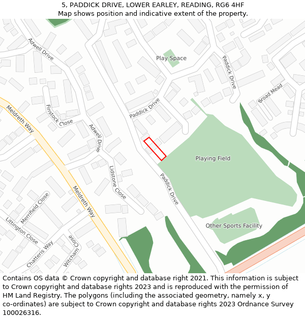 5, PADDICK DRIVE, LOWER EARLEY, READING, RG6 4HF: Location map and indicative extent of plot