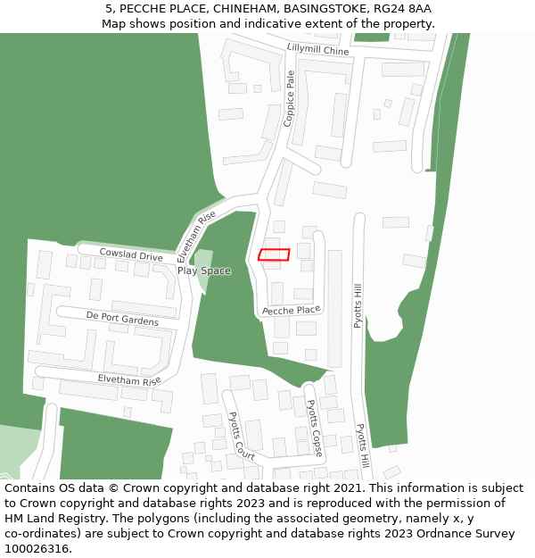 5, PECCHE PLACE, CHINEHAM, BASINGSTOKE, RG24 8AA: Location map and indicative extent of plot