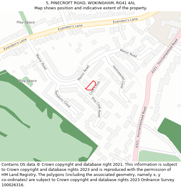 5, PINECROFT ROAD, WOKINGHAM, RG41 4AL: Location map and indicative extent of plot