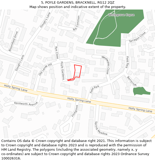 5, POYLE GARDENS, BRACKNELL, RG12 2QZ: Location map and indicative extent of plot