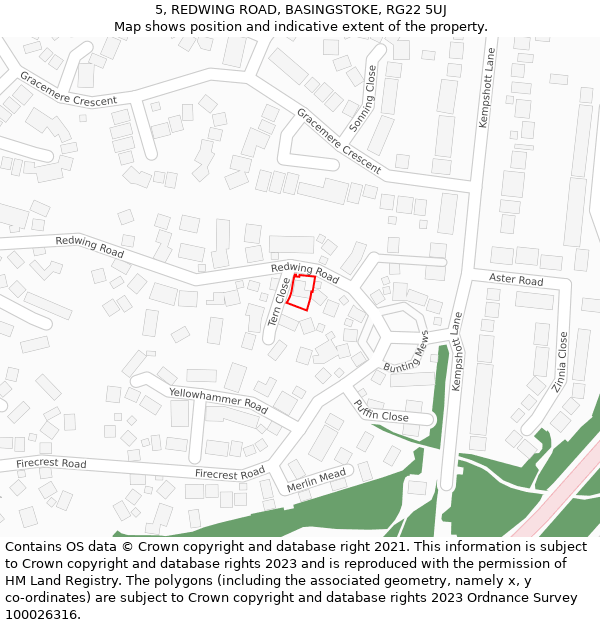 5, REDWING ROAD, BASINGSTOKE, RG22 5UJ: Location map and indicative extent of plot