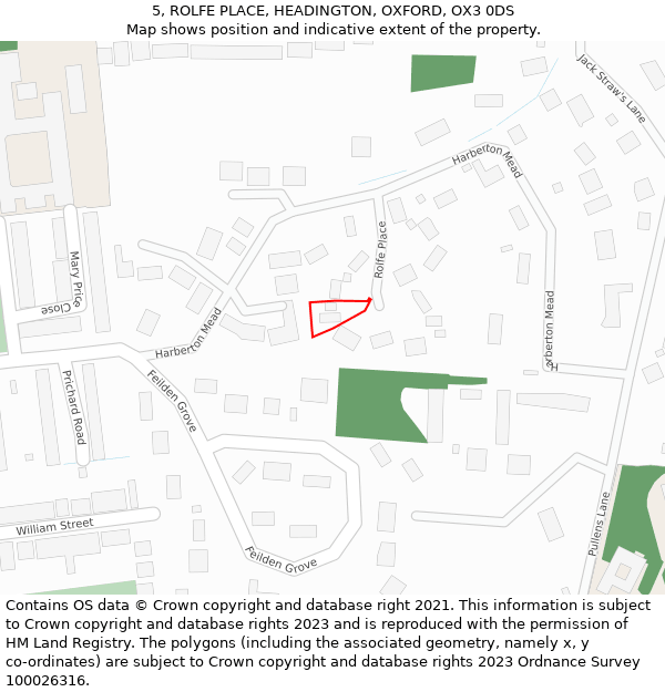 5, ROLFE PLACE, HEADINGTON, OXFORD, OX3 0DS: Location map and indicative extent of plot