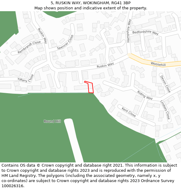5, RUSKIN WAY, WOKINGHAM, RG41 3BP: Location map and indicative extent of plot