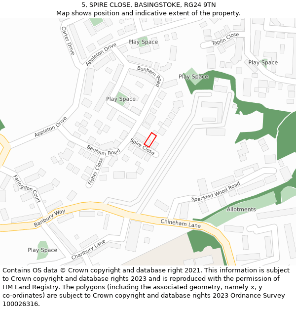 5, SPIRE CLOSE, BASINGSTOKE, RG24 9TN: Location map and indicative extent of plot