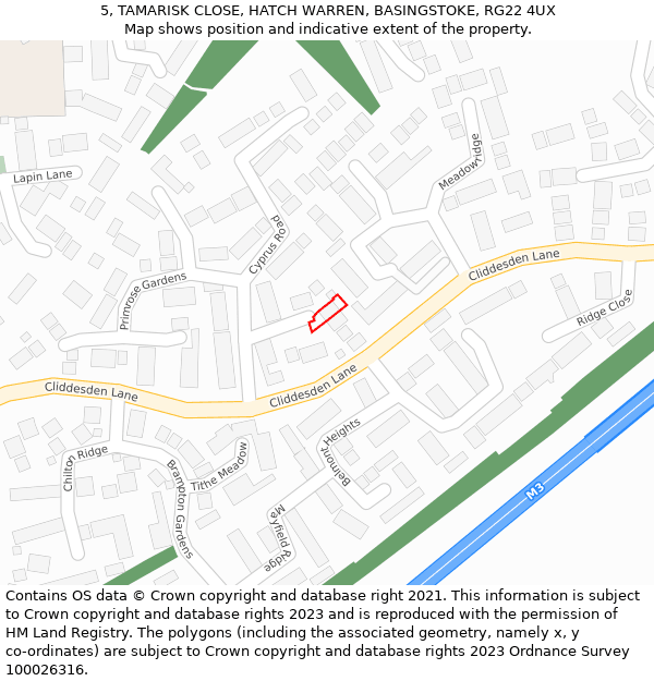 5, TAMARISK CLOSE, HATCH WARREN, BASINGSTOKE, RG22 4UX: Location map and indicative extent of plot