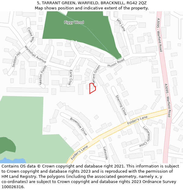 5, TARRANT GREEN, WARFIELD, BRACKNELL, RG42 2QZ: Location map and indicative extent of plot