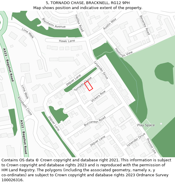 5, TORNADO CHASE, BRACKNELL, RG12 9PH: Location map and indicative extent of plot