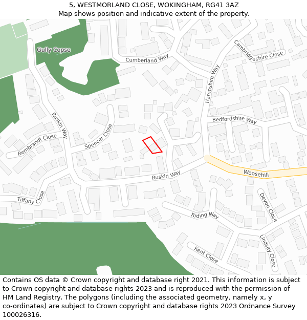 5, WESTMORLAND CLOSE, WOKINGHAM, RG41 3AZ: Location map and indicative extent of plot