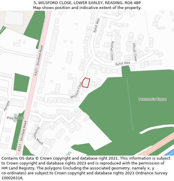 5, WILSFORD CLOSE, LOWER EARLEY, READING, RG6 4BP: Location map and indicative extent of plot