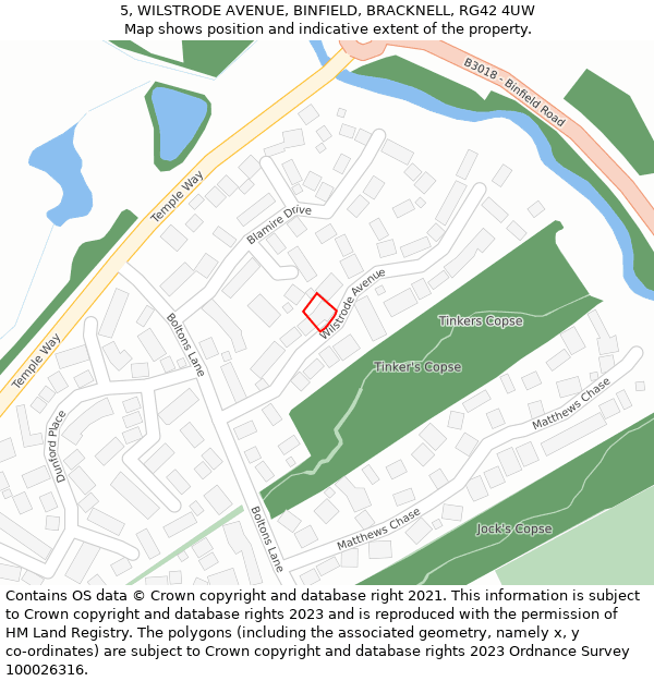 5, WILSTRODE AVENUE, BINFIELD, BRACKNELL, RG42 4UW: Location map and indicative extent of plot
