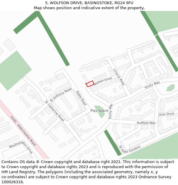 5, WOLFSON DRIVE, BASINGSTOKE, RG24 9FU: Location map and indicative extent of plot