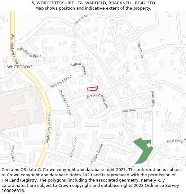 5, WORCESTERSHIRE LEA, WARFIELD, BRACKNELL, RG42 3TQ: Location map and indicative extent of plot