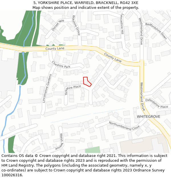 5, YORKSHIRE PLACE, WARFIELD, BRACKNELL, RG42 3XE: Location map and indicative extent of plot