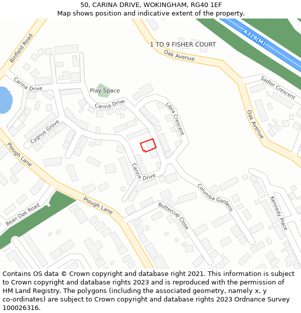 50, CARINA DRIVE, WOKINGHAM, RG40 1EF: Location map and indicative extent of plot