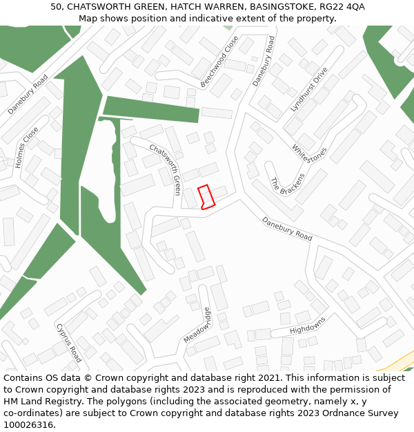 50, CHATSWORTH GREEN, HATCH WARREN, BASINGSTOKE, RG22 4QA: Location map and indicative extent of plot