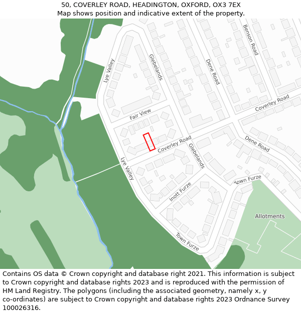 50, COVERLEY ROAD, HEADINGTON, OXFORD, OX3 7EX: Location map and indicative extent of plot