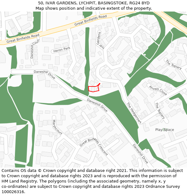 50, IVAR GARDENS, LYCHPIT, BASINGSTOKE, RG24 8YD: Location map and indicative extent of plot