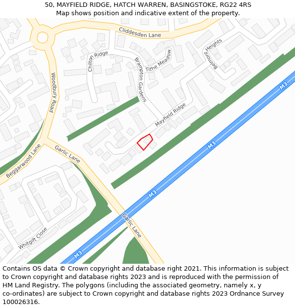 50, MAYFIELD RIDGE, HATCH WARREN, BASINGSTOKE, RG22 4RS: Location map and indicative extent of plot