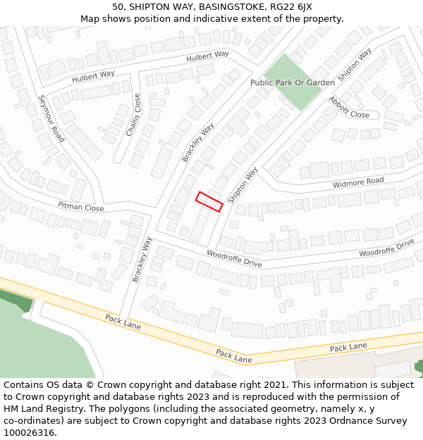 50, SHIPTON WAY, BASINGSTOKE, RG22 6JX: Location map and indicative extent of plot