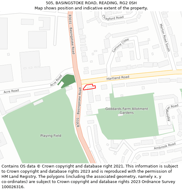 505, BASINGSTOKE ROAD, READING, RG2 0SH: Location map and indicative extent of plot