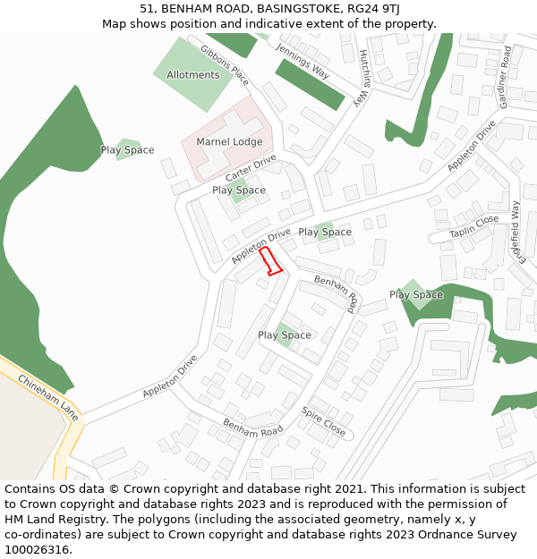 51, BENHAM ROAD, BASINGSTOKE, RG24 9TJ: Location map and indicative extent of plot