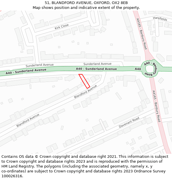 51, BLANDFORD AVENUE, OXFORD, OX2 8EB: Location map and indicative extent of plot