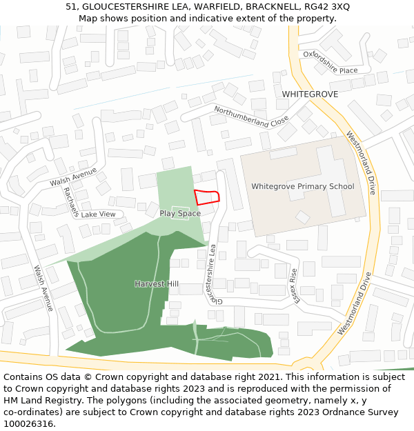 51, GLOUCESTERSHIRE LEA, WARFIELD, BRACKNELL, RG42 3XQ: Location map and indicative extent of plot