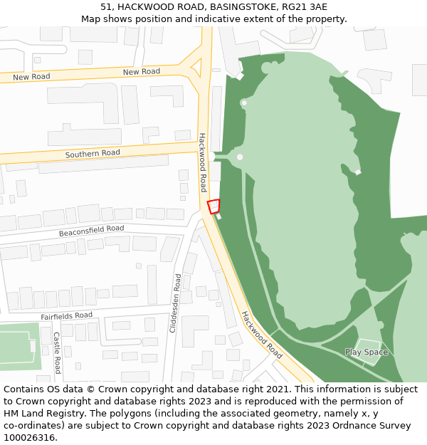 51, HACKWOOD ROAD, BASINGSTOKE, RG21 3AE: Location map and indicative extent of plot