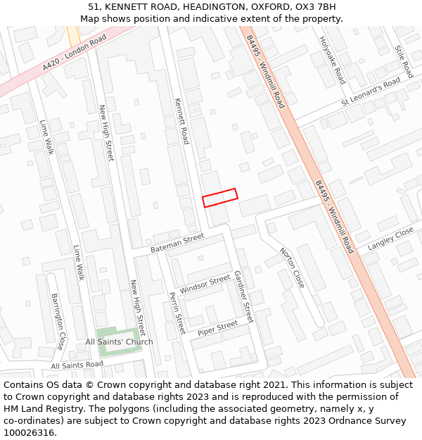 51, KENNETT ROAD, HEADINGTON, OXFORD, OX3 7BH: Location map and indicative extent of plot