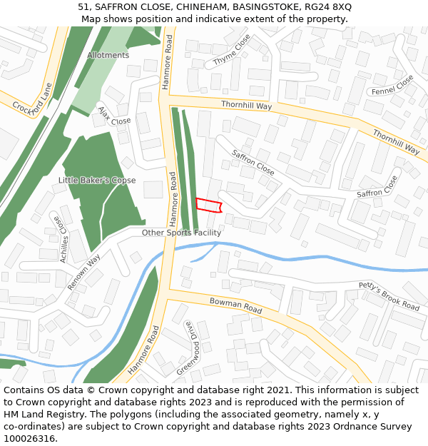 51, SAFFRON CLOSE, CHINEHAM, BASINGSTOKE, RG24 8XQ: Location map and indicative extent of plot