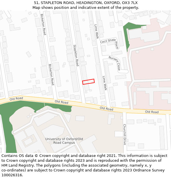 51, STAPLETON ROAD, HEADINGTON, OXFORD, OX3 7LX: Location map and indicative extent of plot