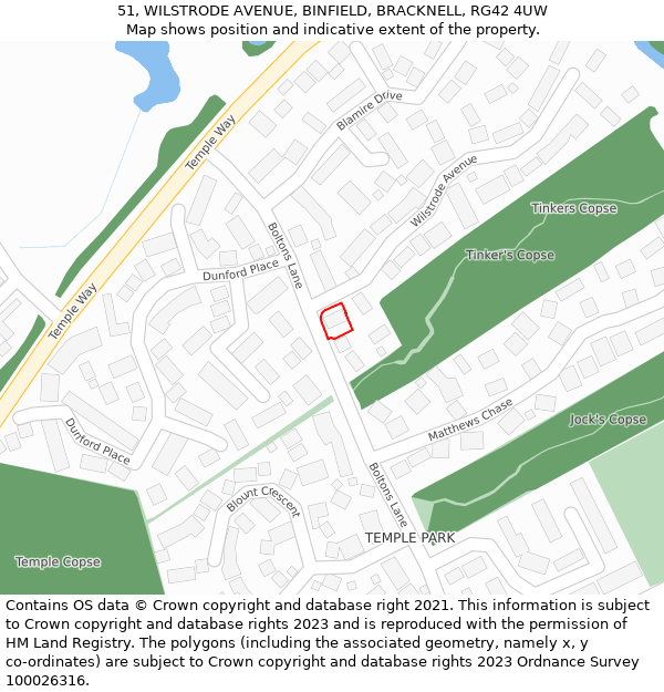 51, WILSTRODE AVENUE, BINFIELD, BRACKNELL, RG42 4UW: Location map and indicative extent of plot