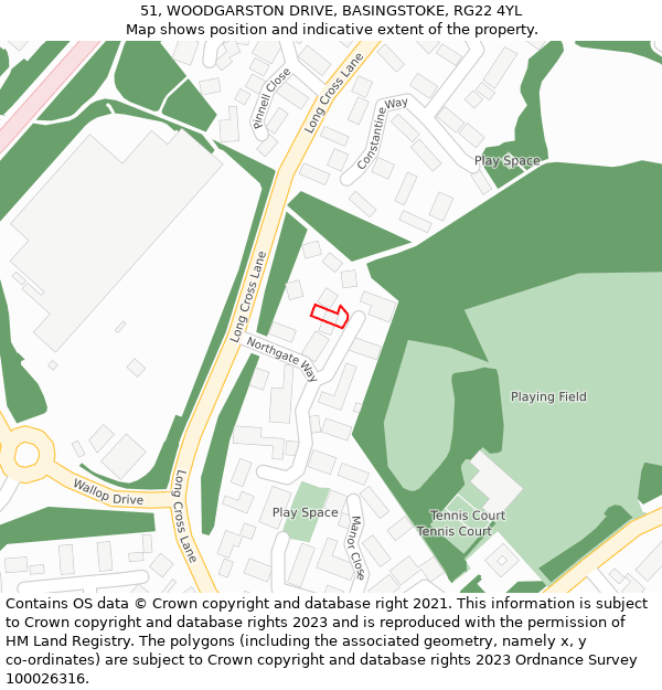 51, WOODGARSTON DRIVE, BASINGSTOKE, RG22 4YL: Location map and indicative extent of plot