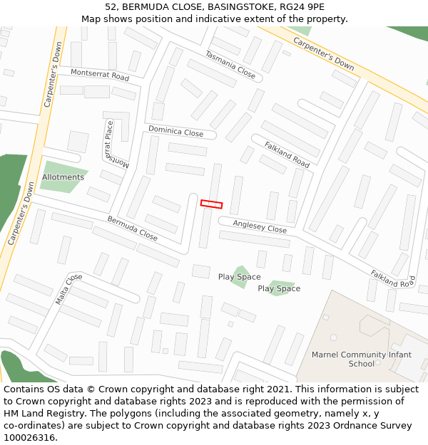 52, BERMUDA CLOSE, BASINGSTOKE, RG24 9PE: Location map and indicative extent of plot